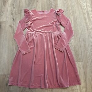 J Crew - Crewcuts Youth Girls Pink Velvet Long Sleeve Dress SZ 12. Ruffle Sleeve